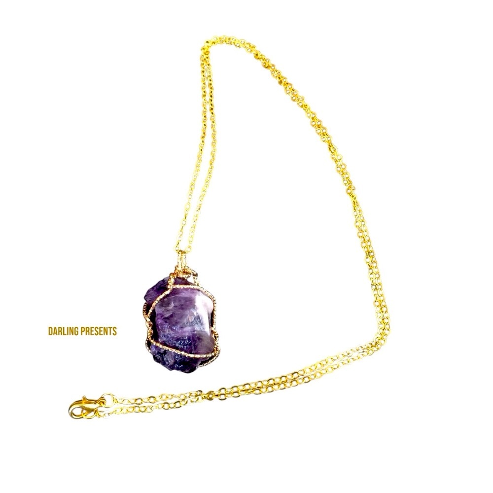 Amethyst 18K Gold Dipped Necklace Women Color Purple